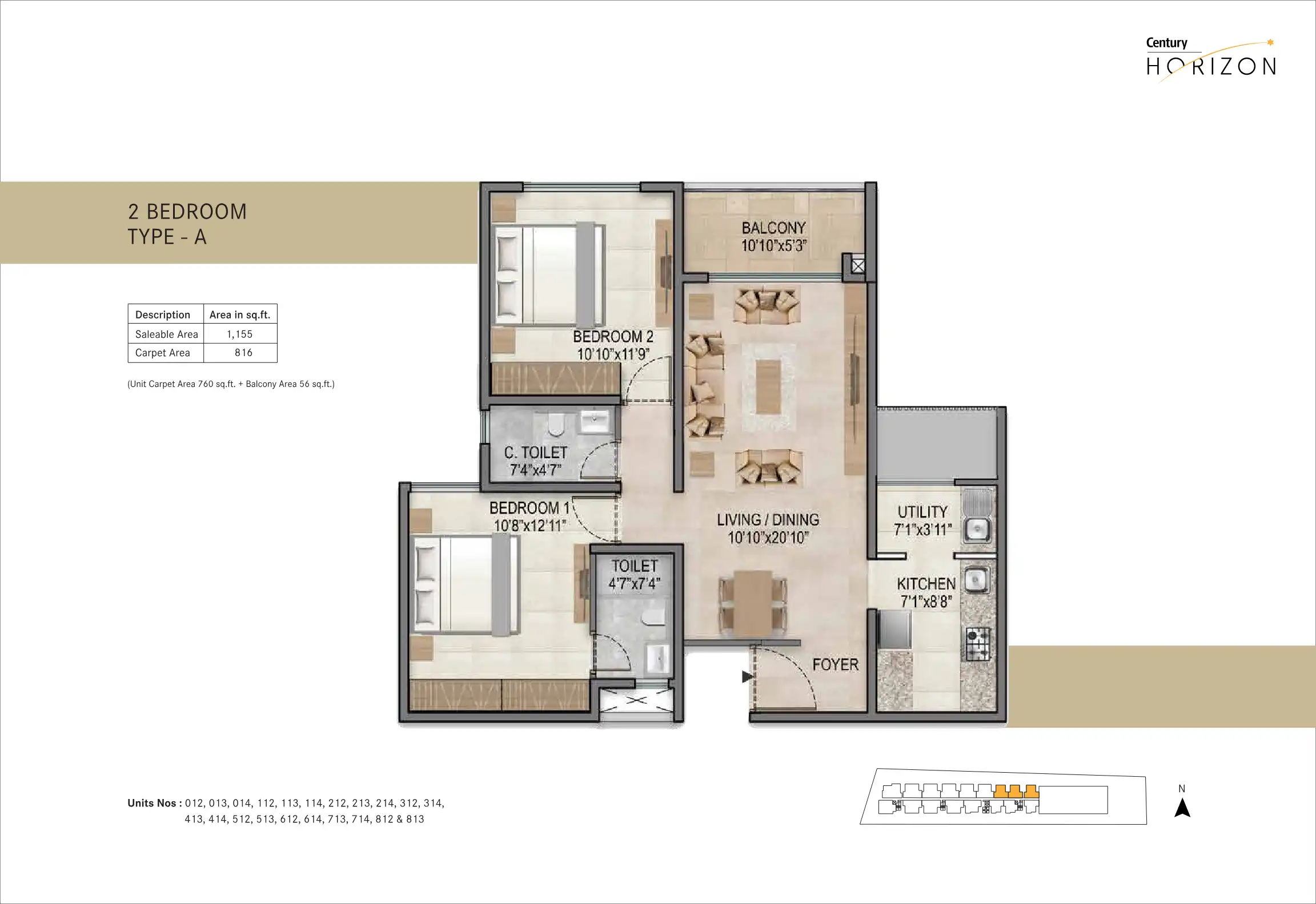 Century Kindle 2.5 BHK Floor Plan Yelahanka Bangalore — layout and room dimensions