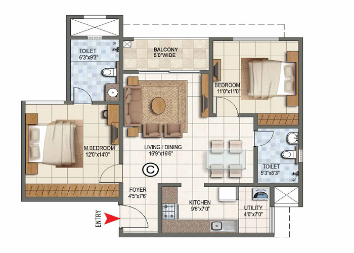 Century Kindle 2 BHK Floor Plan Yelahanka Bangalore — layout and room dimensions