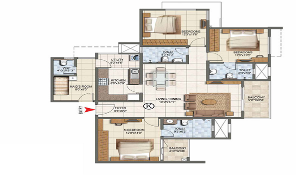 Brigade Tumkur Road 3 BHK + 2T floor plan Bangalore 2026 HouseAdda