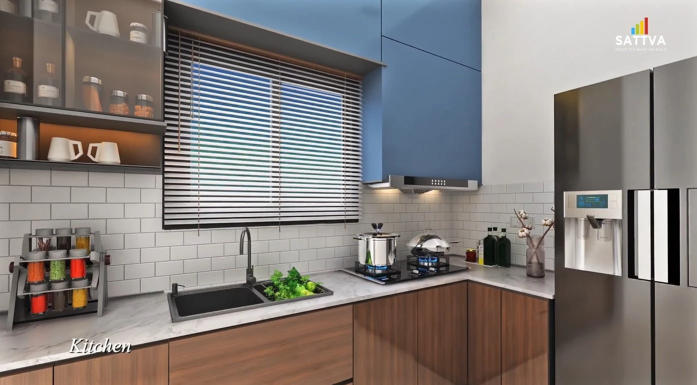 Sattva Sanio modular kitchen interior Old Madras Road Budigere Bangalore 2026
