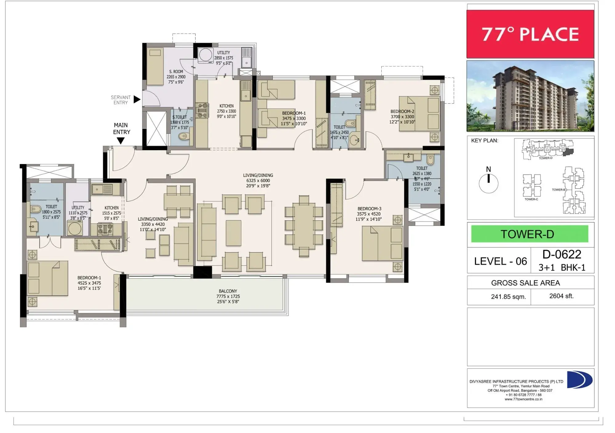 Divyasree Yelahanka 3.5 BHK apartment floor plan — 2200 sqft layout with balcony Bangalore 2026
