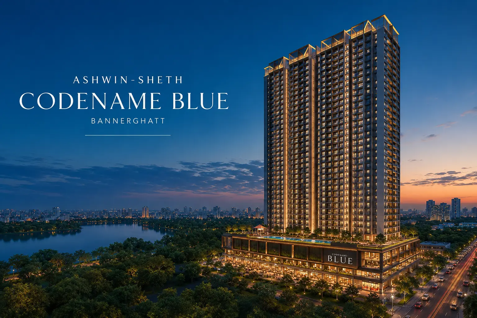 Ashwin Sheth Codename Blue Bannerghatta Road Bangalore 2026 — luxury residential apartments elevation view Arekere
