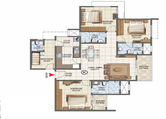 Brigade Eternia 3 BHK 1684 sqft floor plan Yelahanka North Bangalore 2026