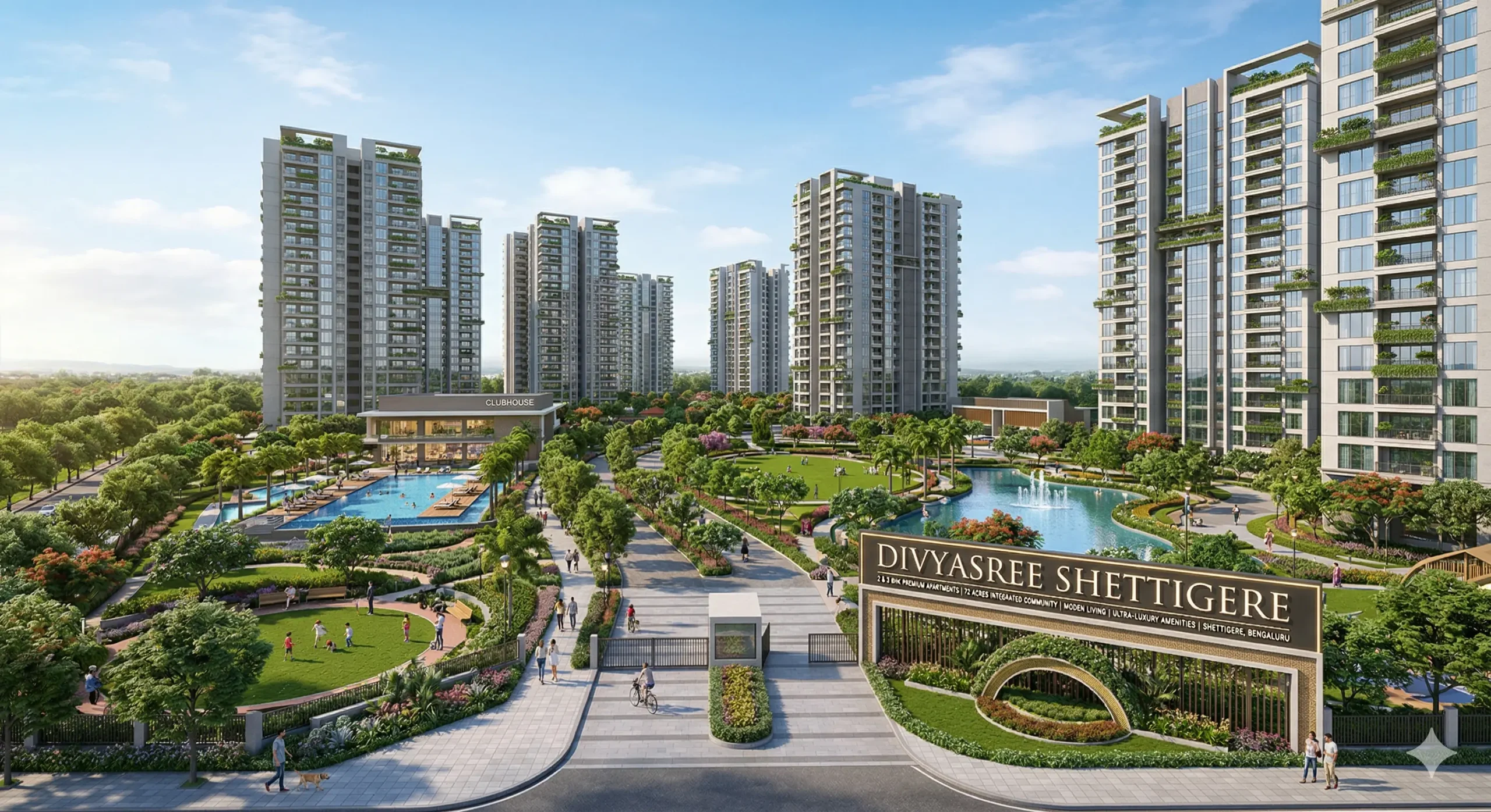 Divyasree Yelahanka Bangalore 2026 — ultra-premium luxury 3 BHK and 3.5 BHK residential apartment complex exterior view in Yelahanka New Town North Bangalore