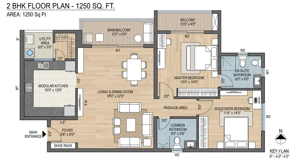 Godrej Vanantara 2 BHK floor plan 1250 sqft Bannerghatta Road Bangalore 2026