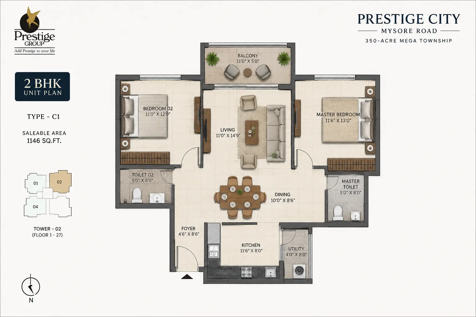 Prestige Mysore Road 2 BHK floor plan layout Bangalore 2026
