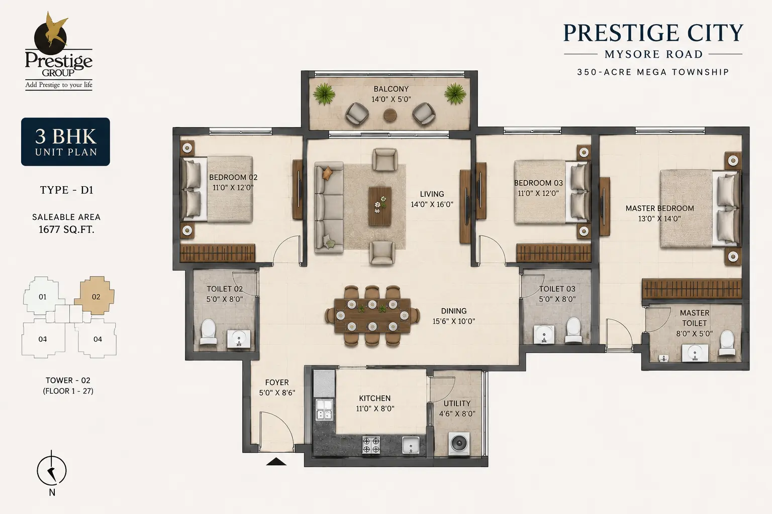 Prestige Mysore Road 3 BHK floor plan layout Bangalore 2026