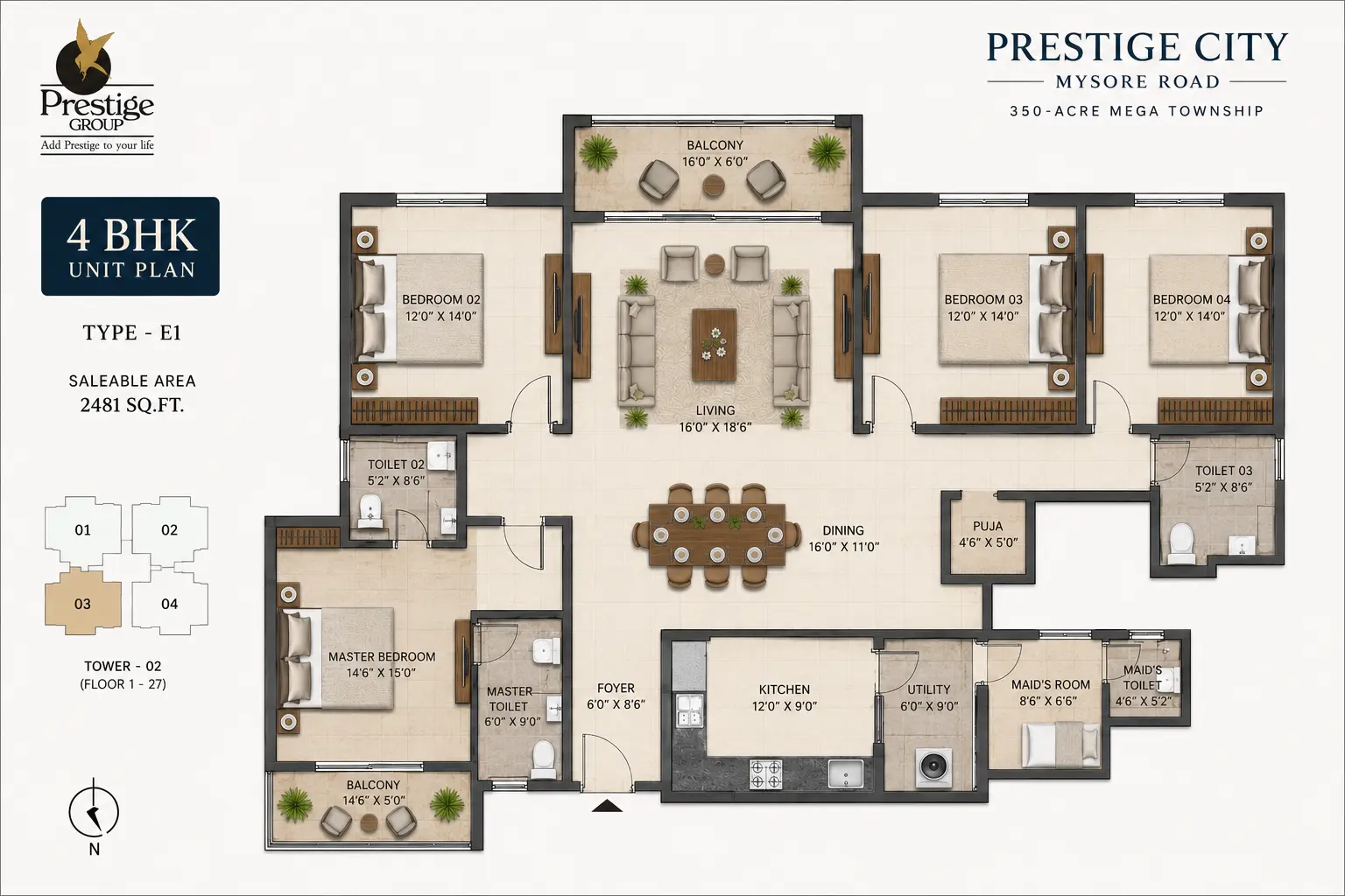 Prestige Mysore Road 4 BHK floor plan layout Bangalore 2026