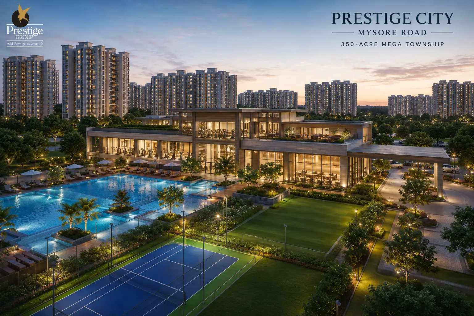 Prestige Mysore Road Bangalore 350 acres township aerial view — integrated community Mysore Road 2026