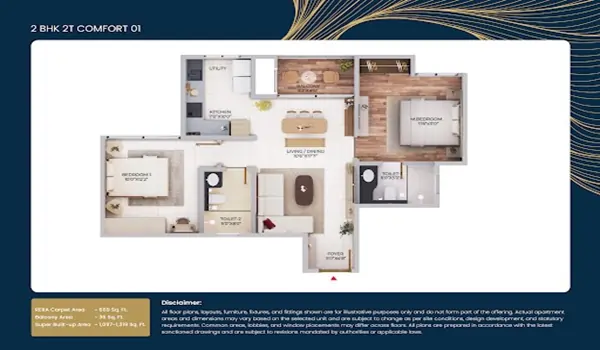 Purva Northern Lights 2 BHK floor plan 1097 sq.ft Bagalur Bangalore 2026