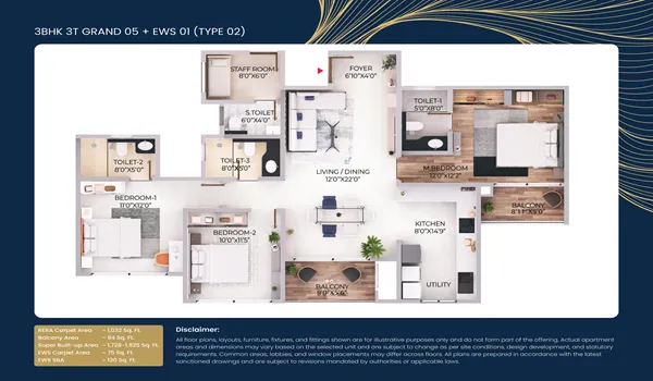 Purva Northern Lights 3 BHK floor plan 1685 sq.ft Bagalur Bangalore 2026