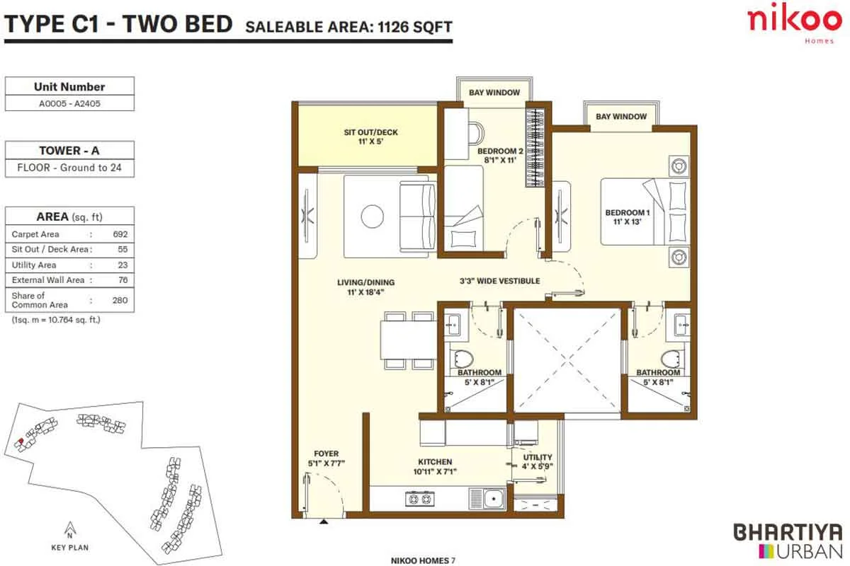 Nikoo Homes 8 2 BHK floor plan 1165 sqft Bellahalli Bangalore 2026