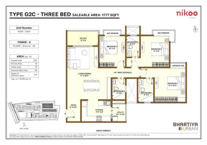 Nikoo Homes 8 3 BHK floor plan 1730 sqft Bellahalli Bangalore 2026