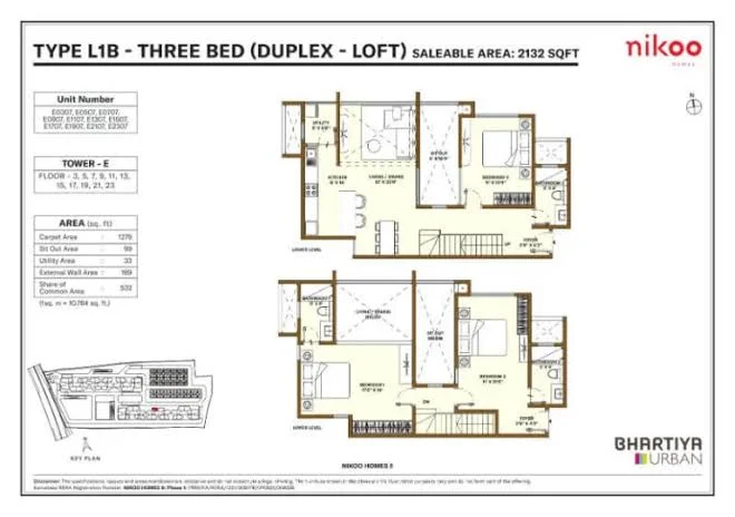 Nikoo Homes 8 3 BHK Loft floor plan 2132 sqft Bellahalli Bangalore 2026