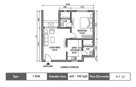 Brigade Granada Kadugodi 1 BHK floor plan 600-700 sq ft