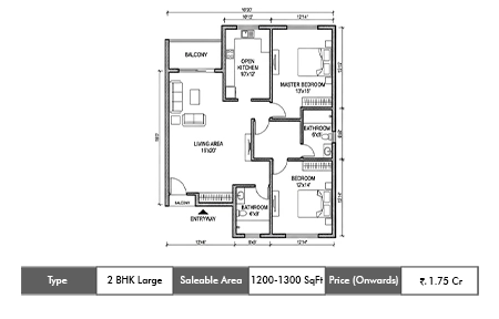 Brigade Granada Kadugodi 2 BHK Large floor plan 1200-1300 sq ft