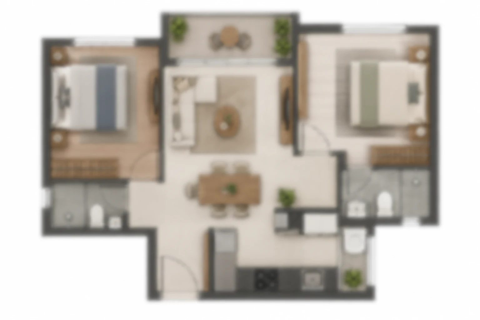 Amberstone Codename Lakeone generic blurred 2 BHK floor plan placeholder