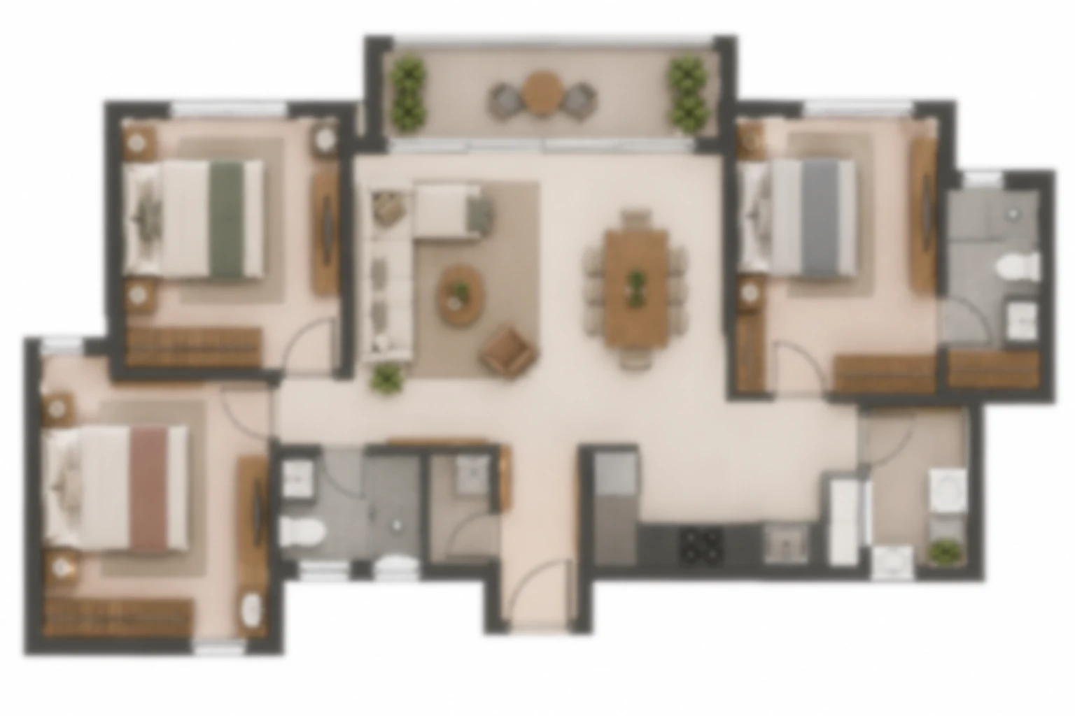 Amberstone Codename Lakeone generic blurred 3 BHK floor plan placeholder