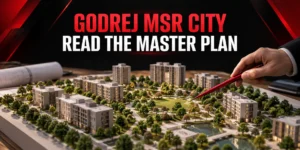 Godrej MSR City master plan reading guide with a generic neighbourhood model and red pointer; not an approved plan
