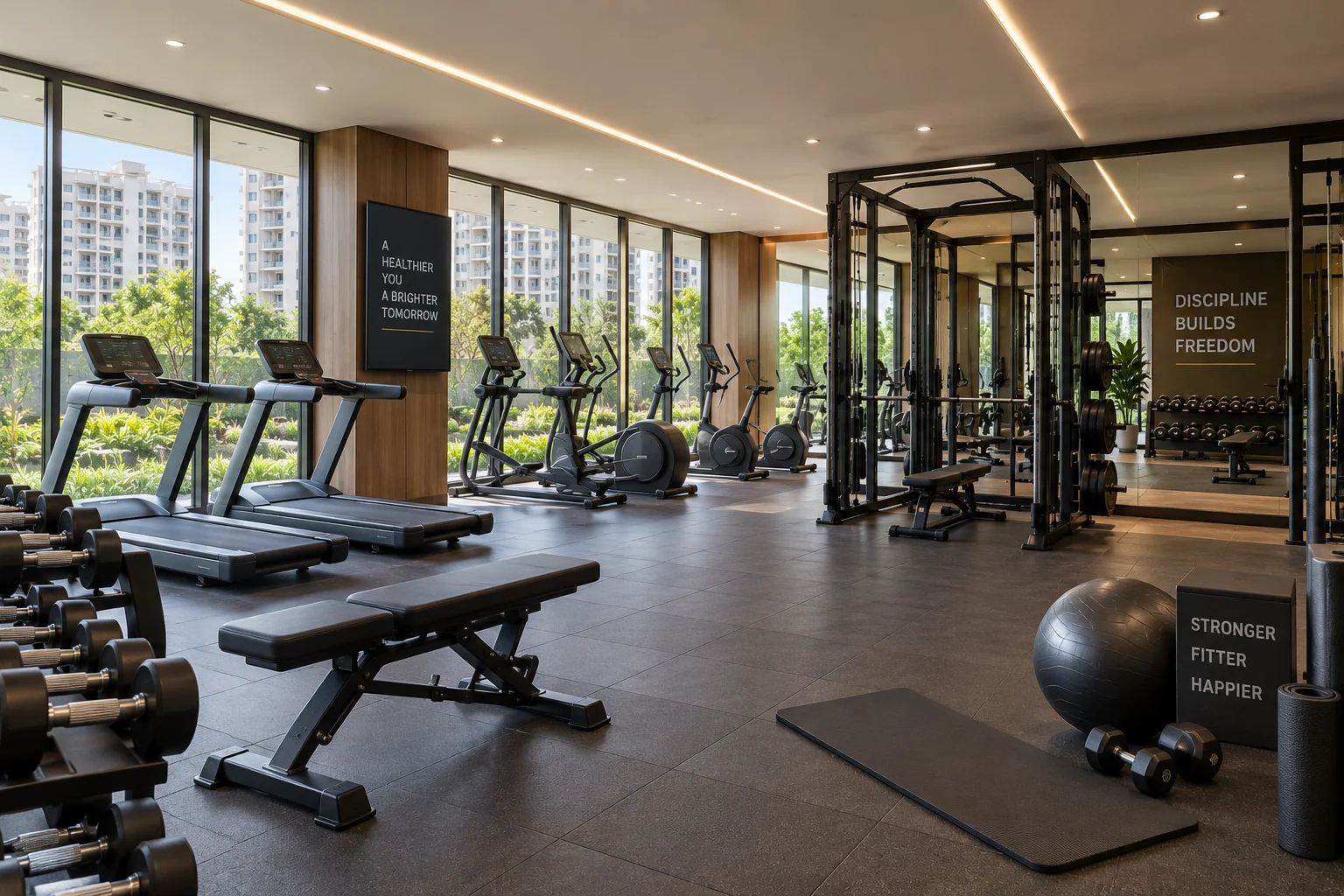 Gymnasium at Northern Lights apartments in North Bengaluru