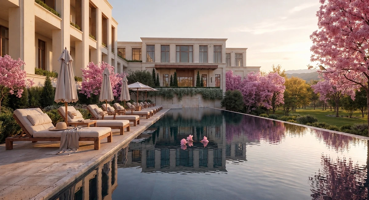 Lodha Beaumont Estate pool and garden architectural rendering