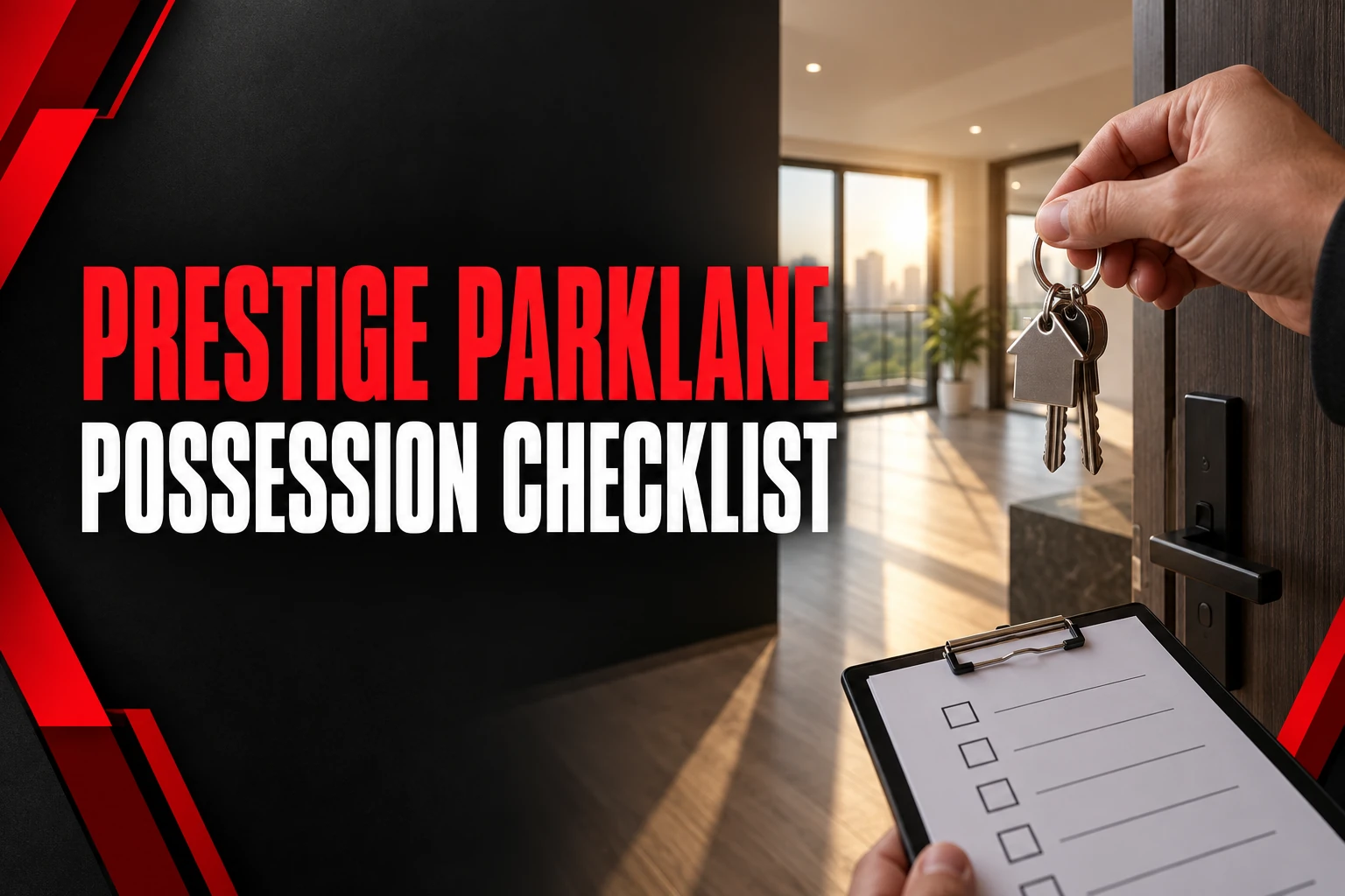 Prestige Parklane Possession Checklist: From Inspection to Moving In — conceptual red and black editorial illustration