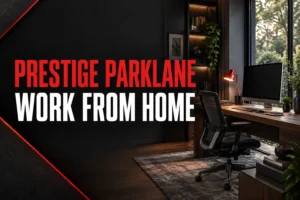 Prestige Parklane Work-from-Home Guide: Planning a Comfortable Workspace — conceptual red and black editorial illustration