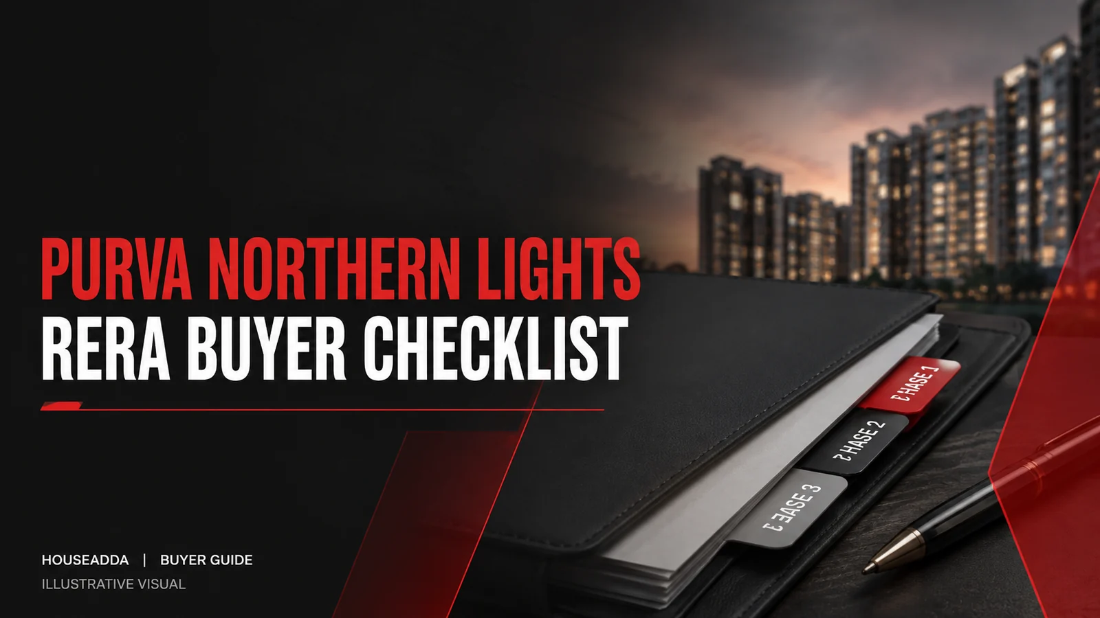 Purva Northern Lights RERA buyer checklist cover with a document folder and three phase dividers.