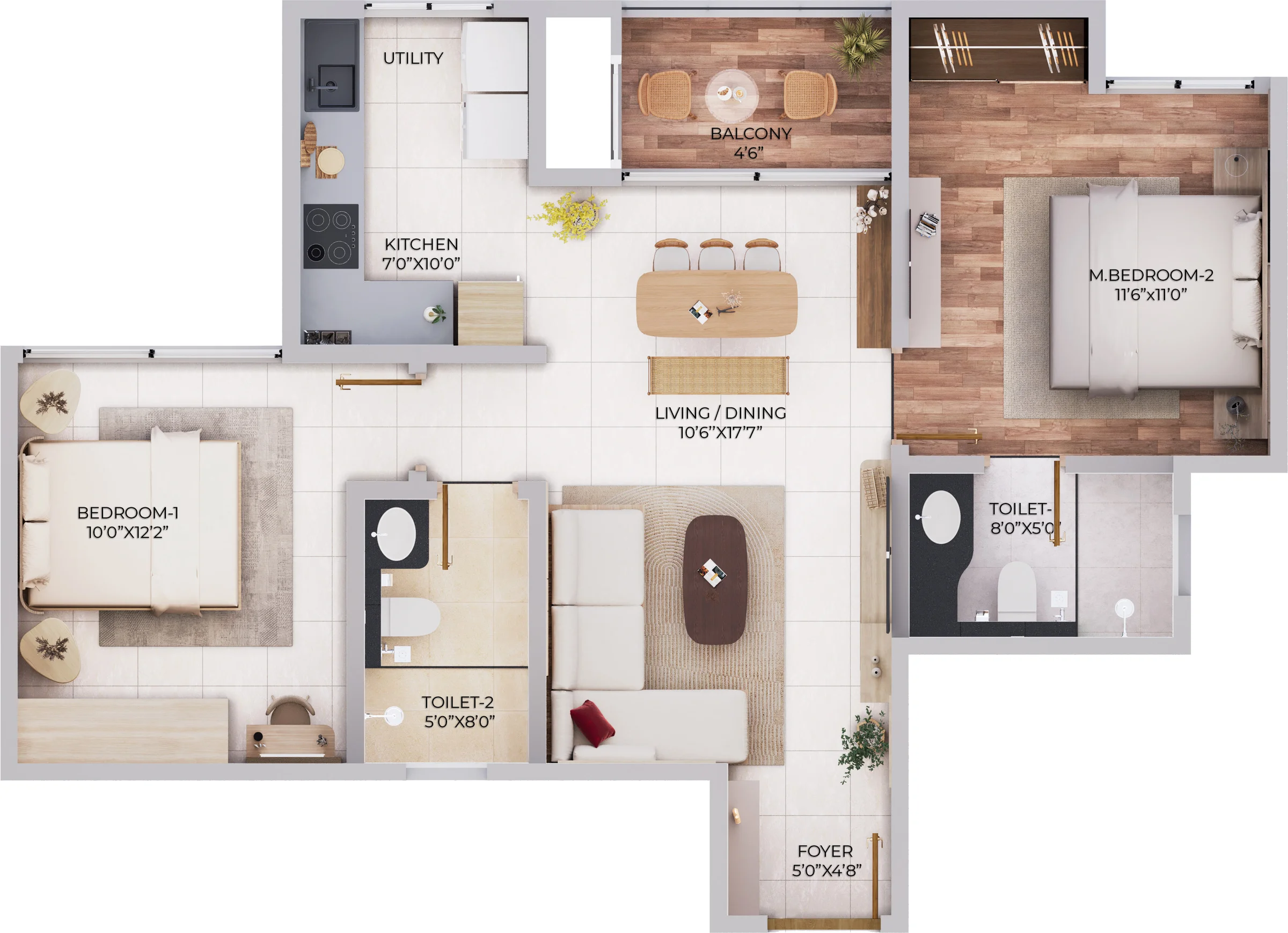 Northern Lights 2 BHK 2T Comfort floor plan type 1