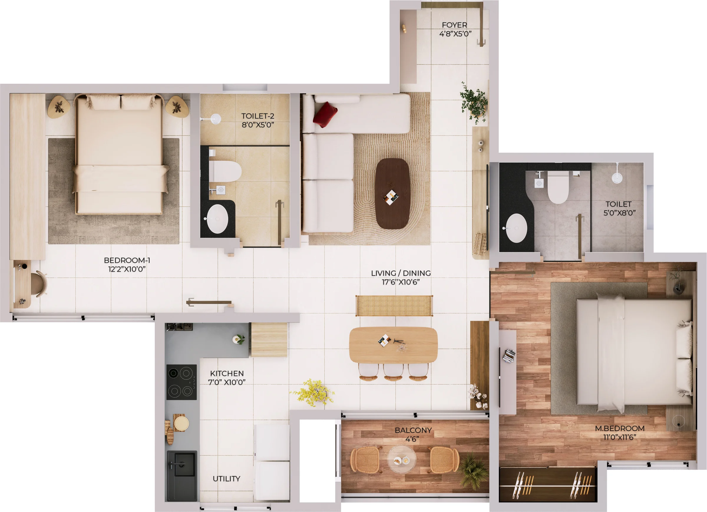 Northern Lights 2 BHK 2T Comfort floor plan type 2