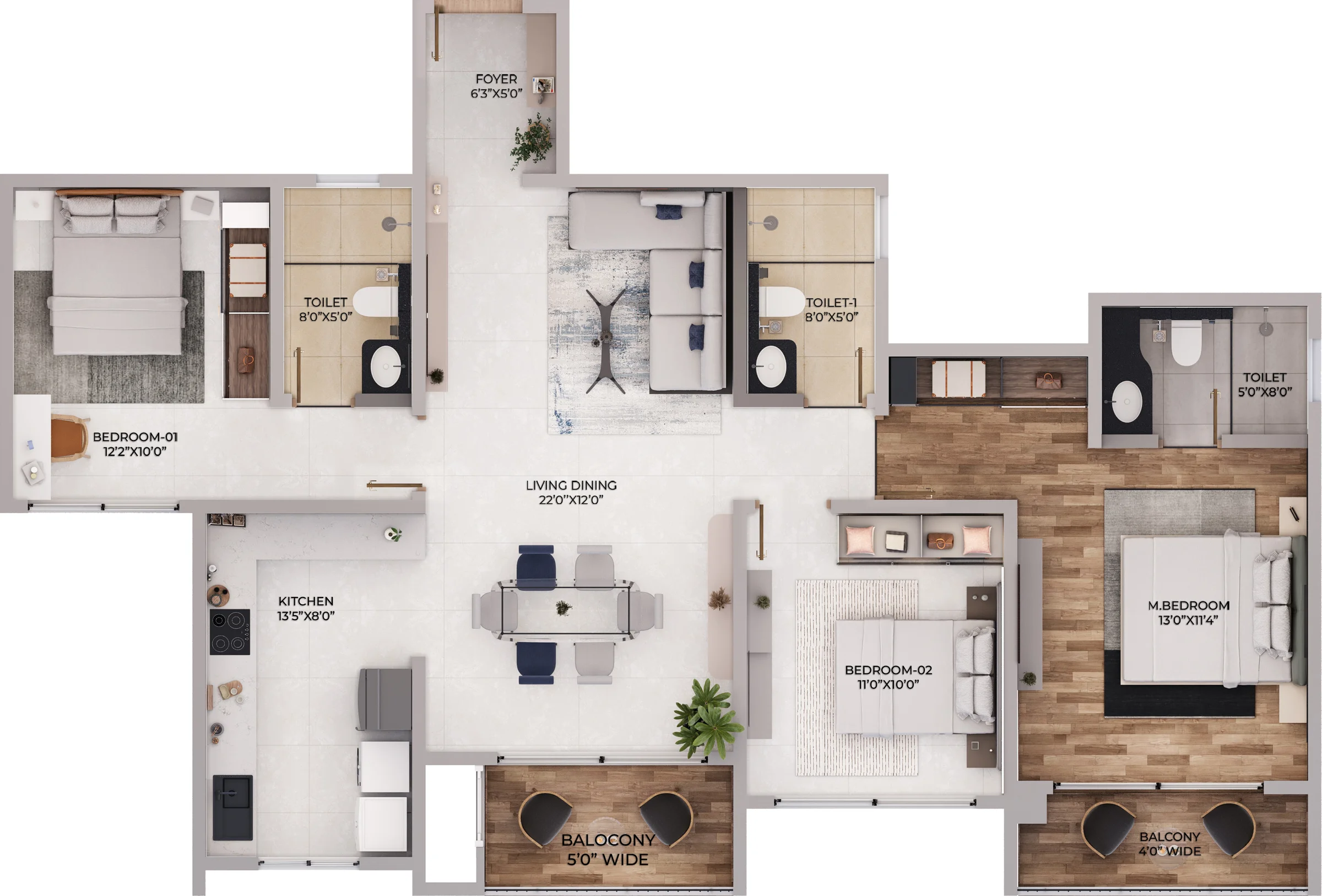 Northern Lights 3 BHK 3T Grand floor plan type 1