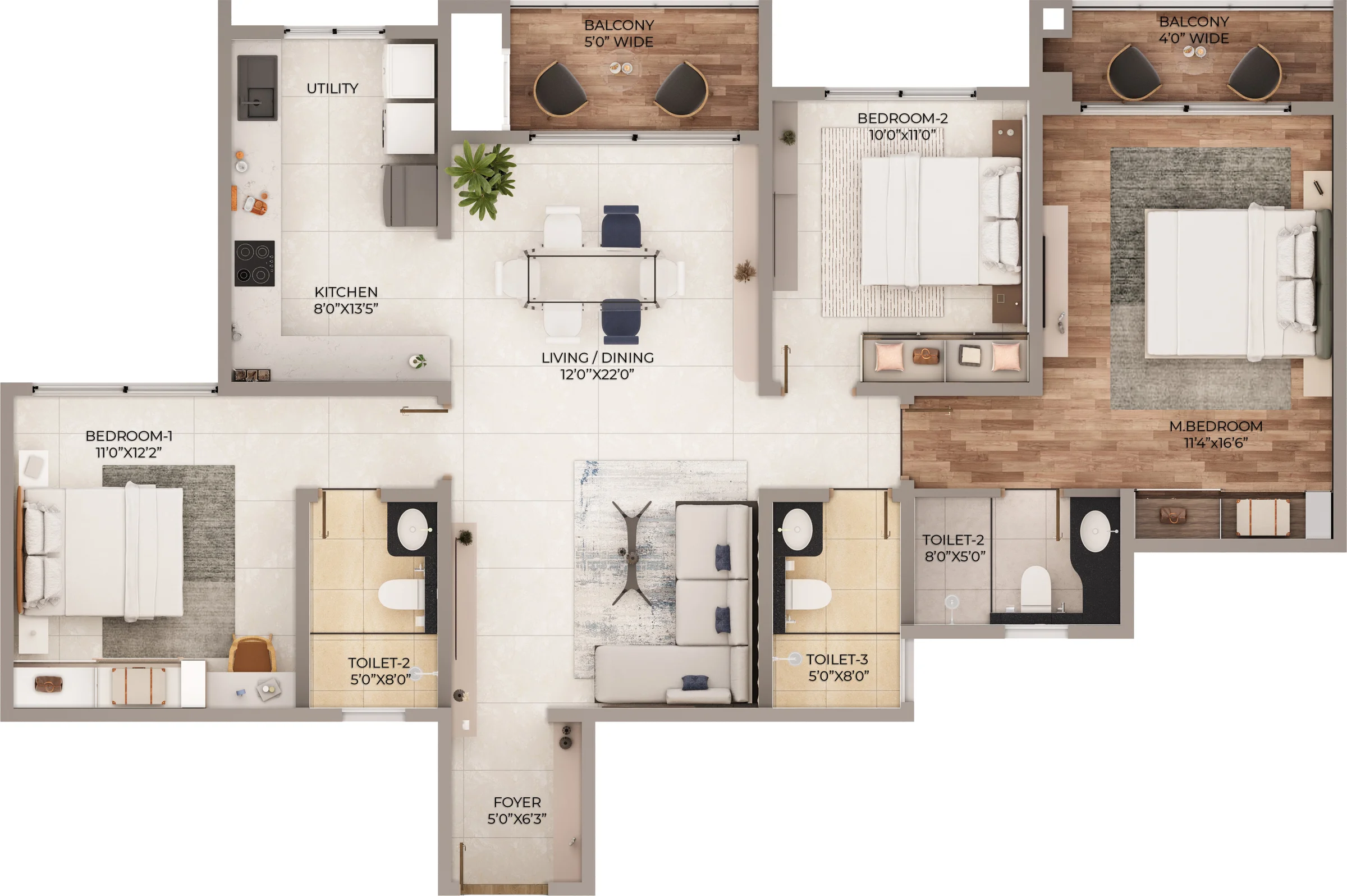 Northern Lights 3 BHK 3T Grand floor plan type 2