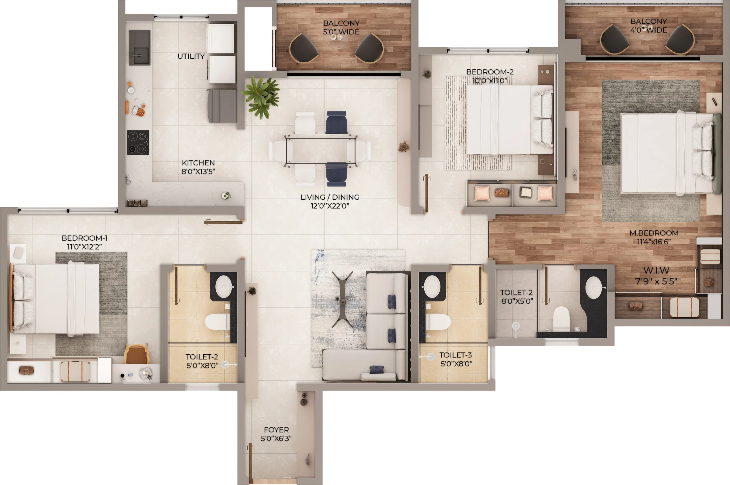 Northern Lights 3 BHK 3T Grand floor plan type 3