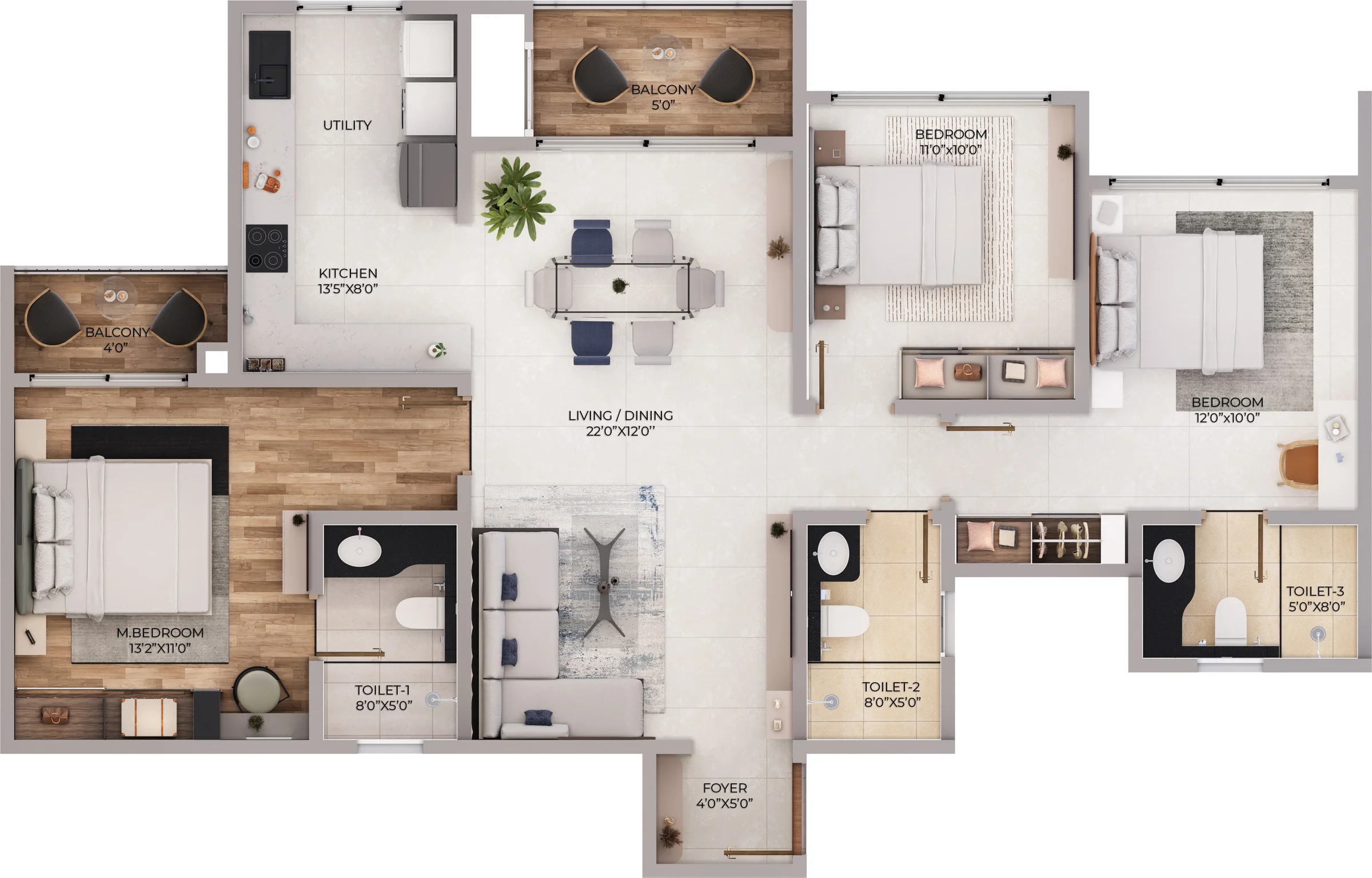 Northern Lights 3 BHK 3T Grand floor plan type 4