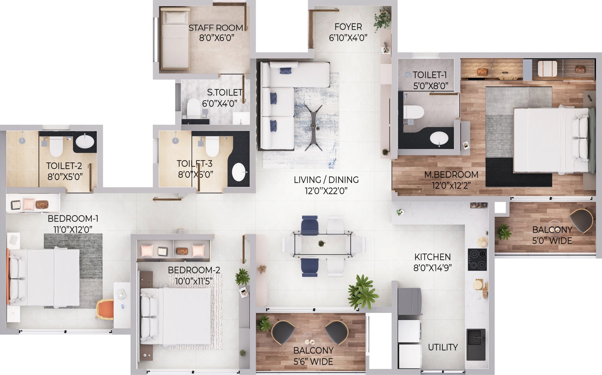 Northern Lights 3 BHK 3T Grand with maid's room floor plan