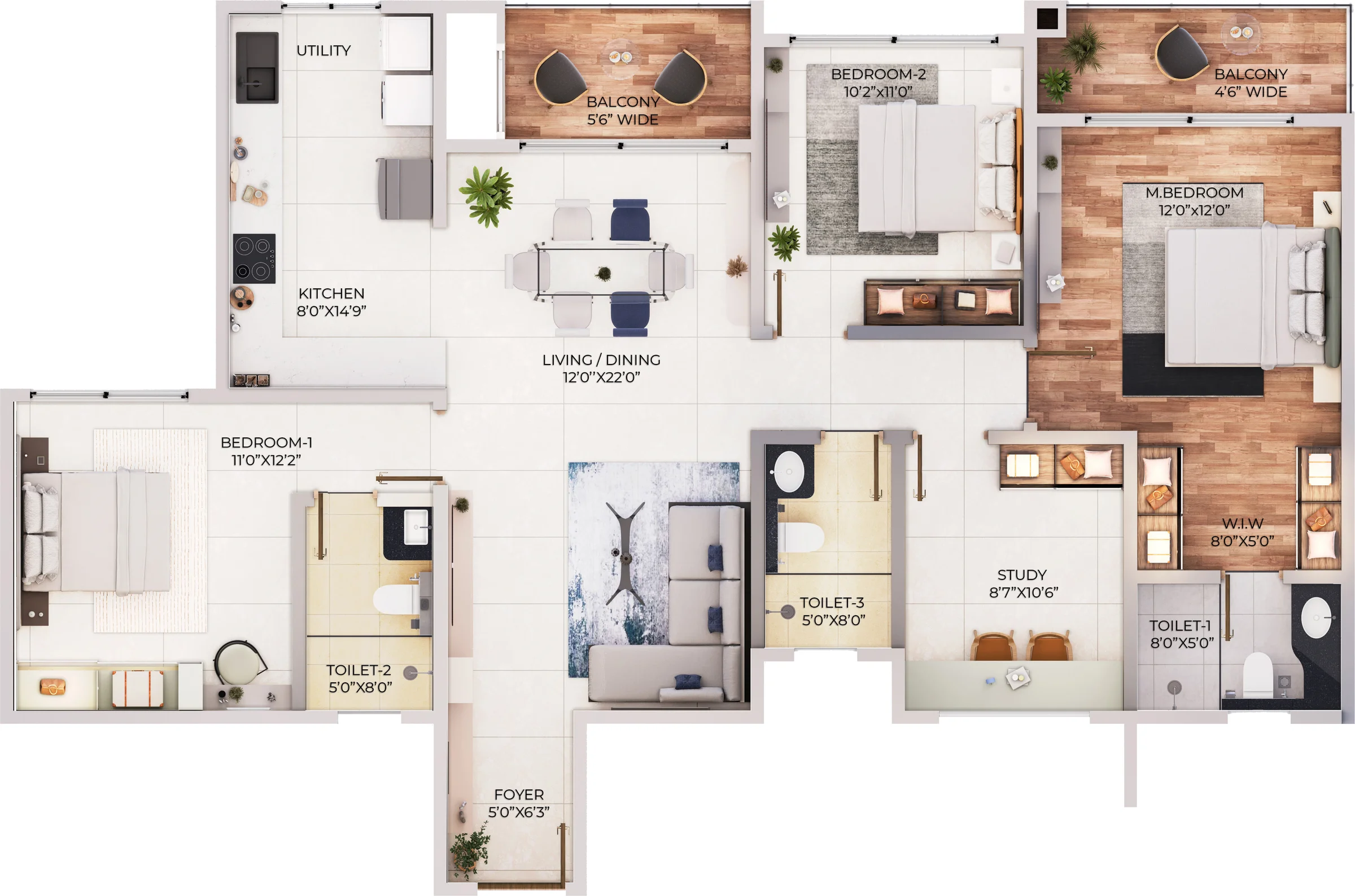 Northern Lights 3 BHK Grand with study floor plan