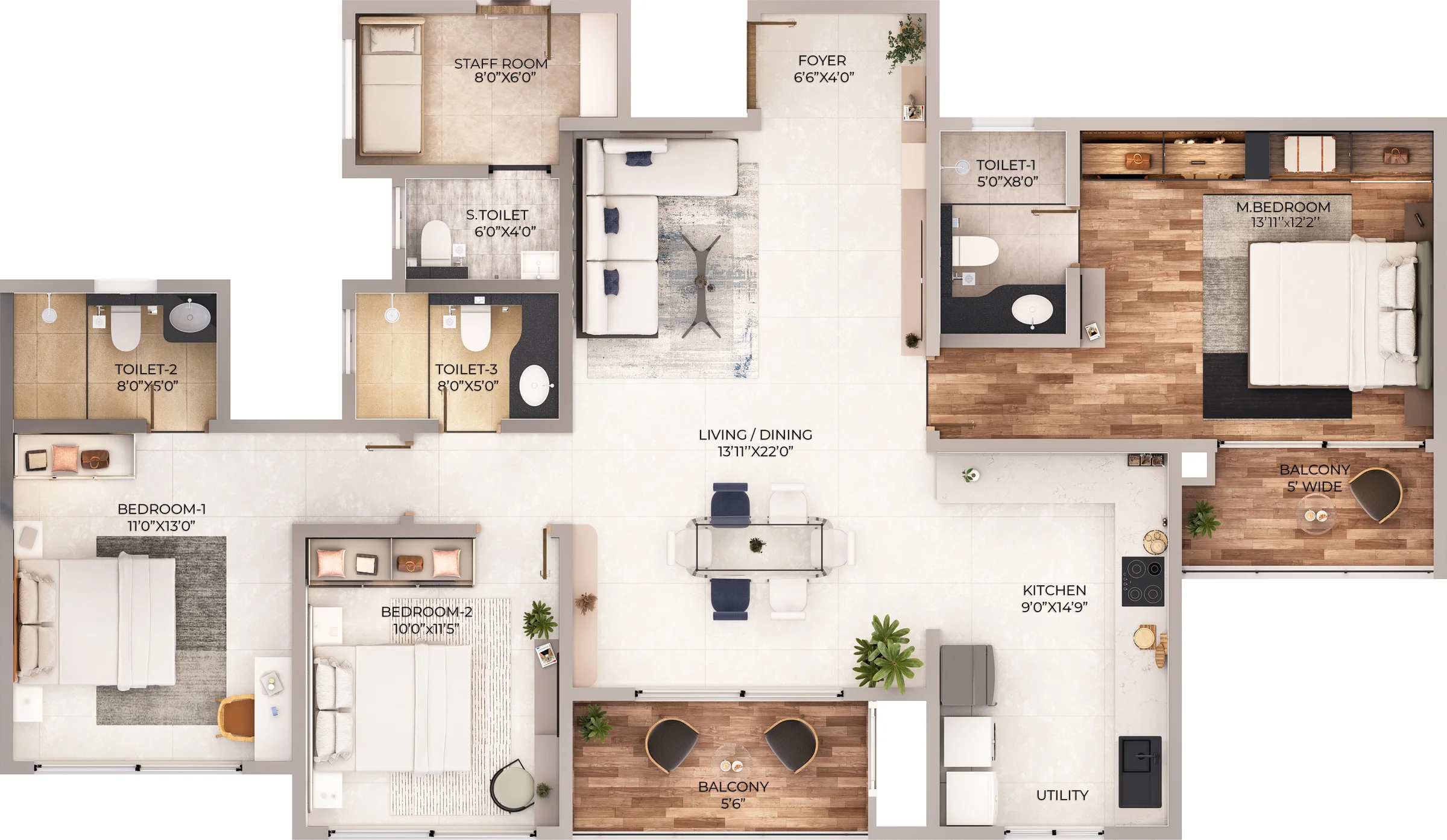 Northern Lights 3 BHK Uber with maid's room floor plan