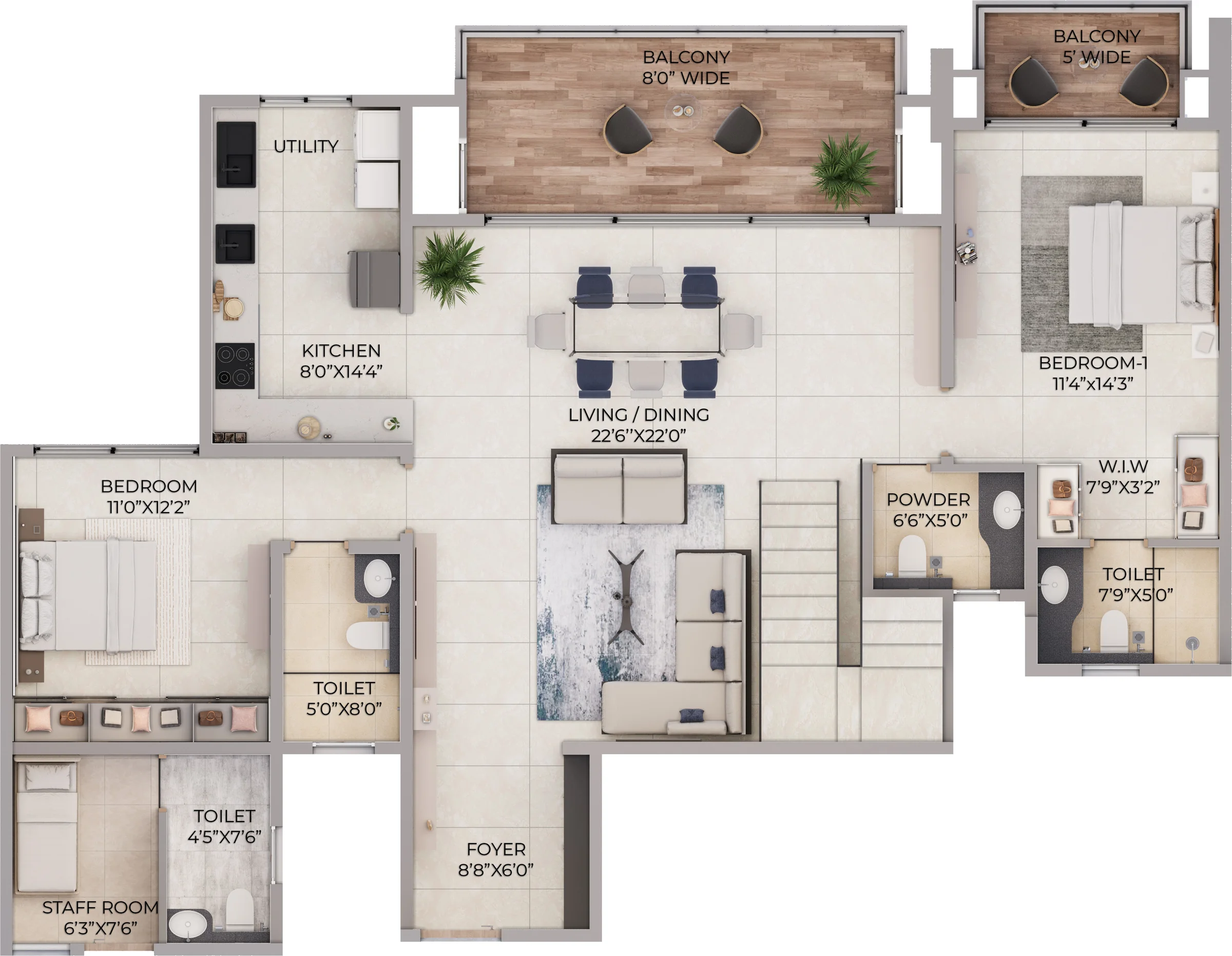 Northern Lights 4 BHK duplex type 1 lower level floor plan