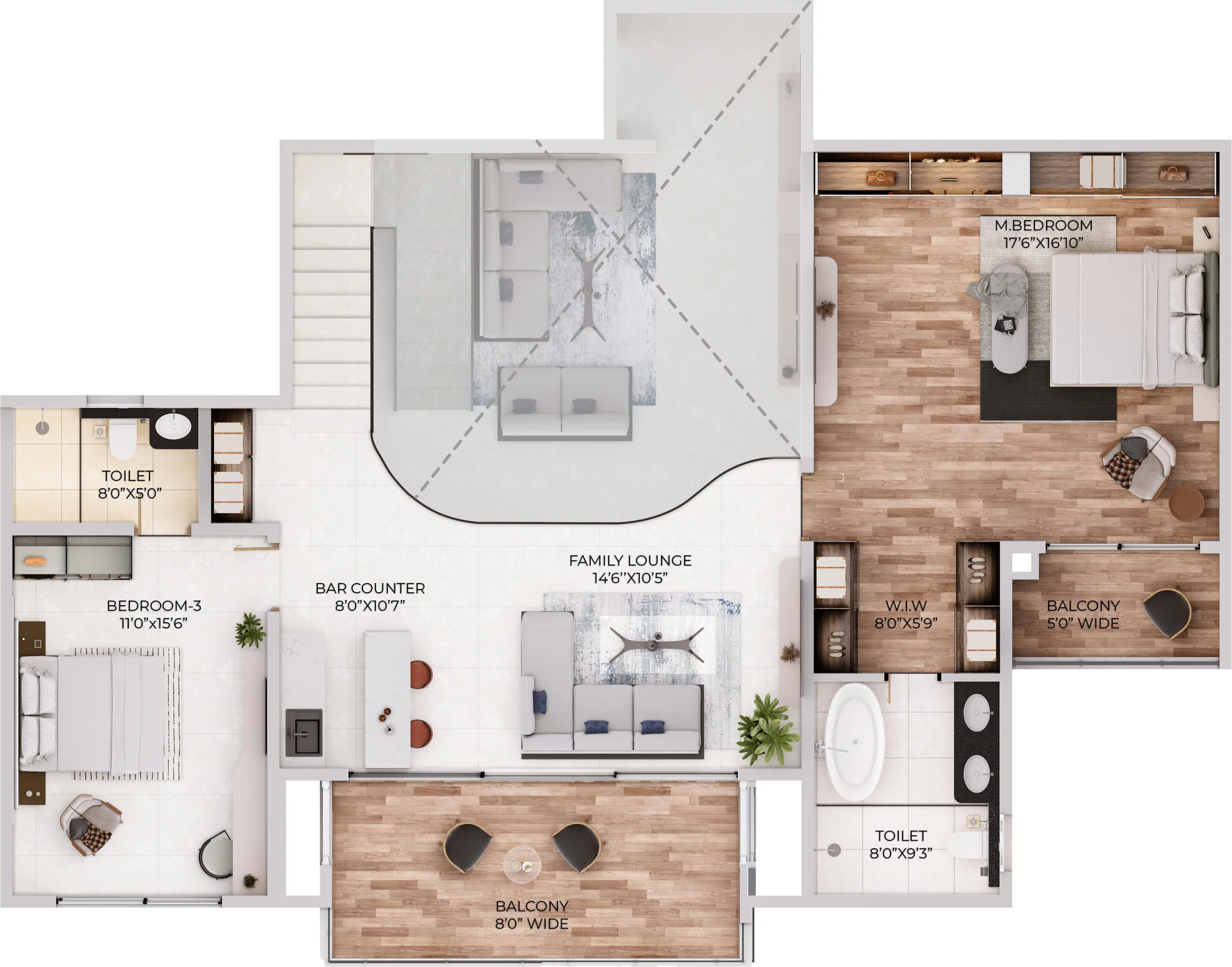 Northern Lights 4 BHK duplex type 2 upper level floor plan