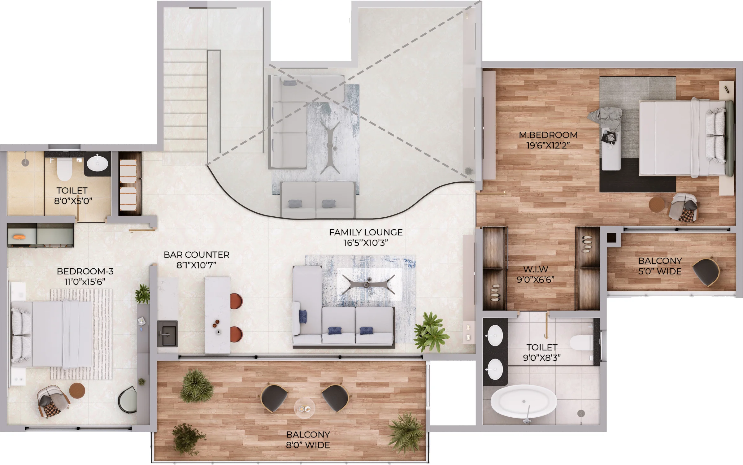 Northern Lights 4 BHK duplex type 3 upper level floor plan