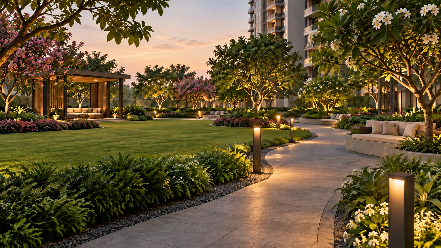 Landscaped garden at upcoming Hennur Main Road township